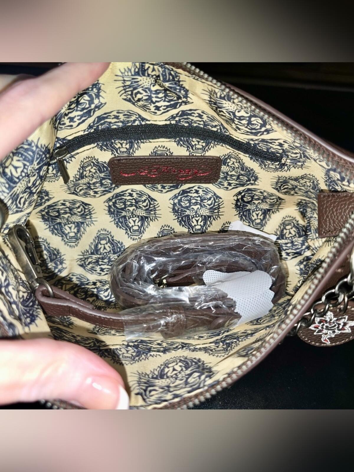 Ed Hardy Chocolate Brown Charm Crossbody Bag NWT
