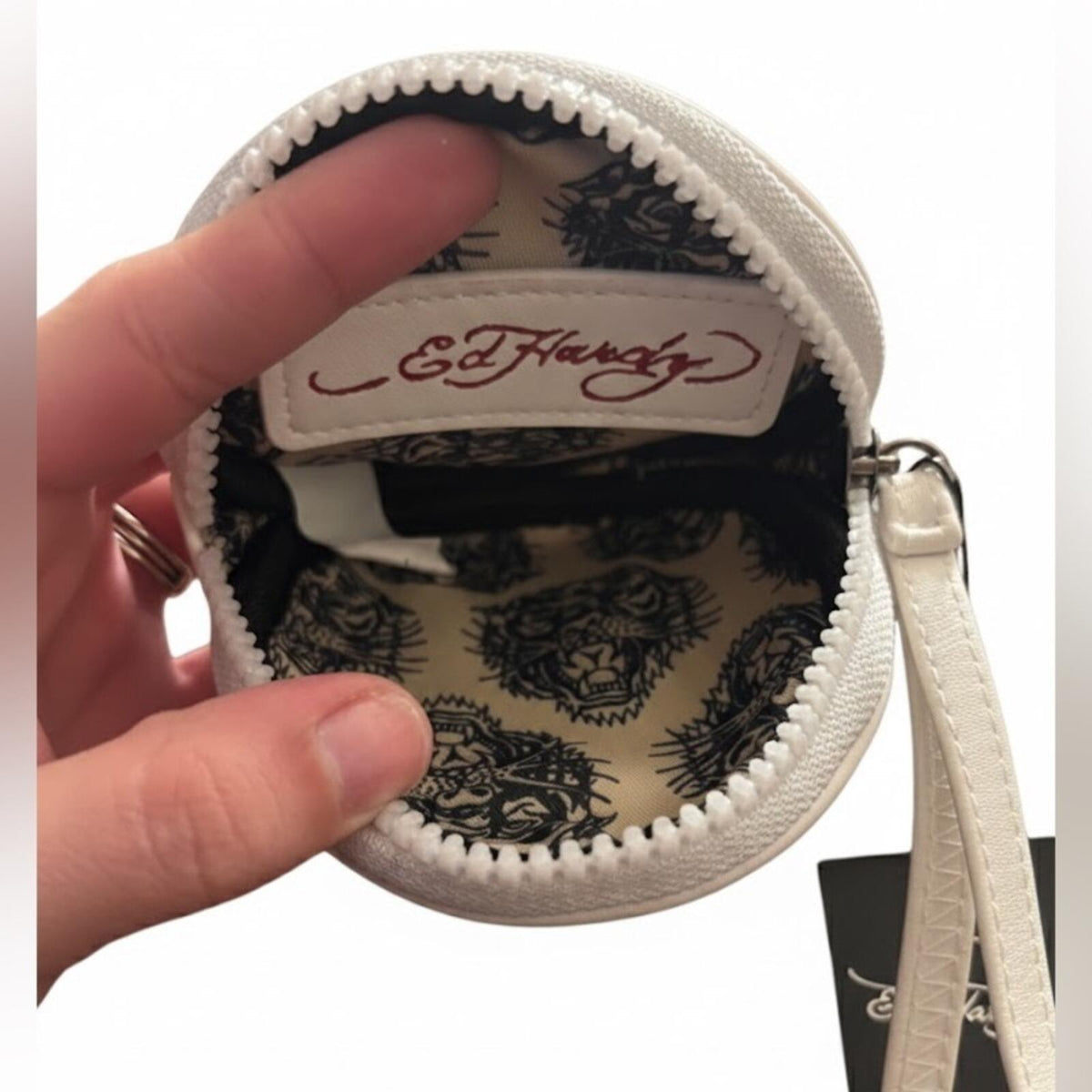 Ed Hardy Heart Butterfly Round Coin Purse Wristlet NWT Y2K
