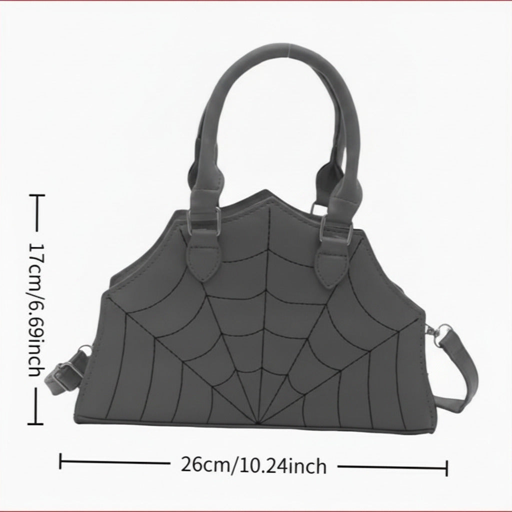 Black Spider Web Pattern Handbag with Detachable Strap - Casual Streetwear Purse