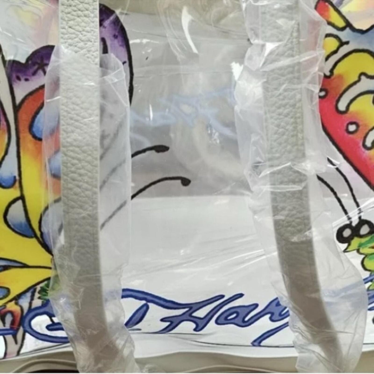 Ed Hardy Clear Butterfly Tote Bag PVC Cream Trim Stadium Bag NWT