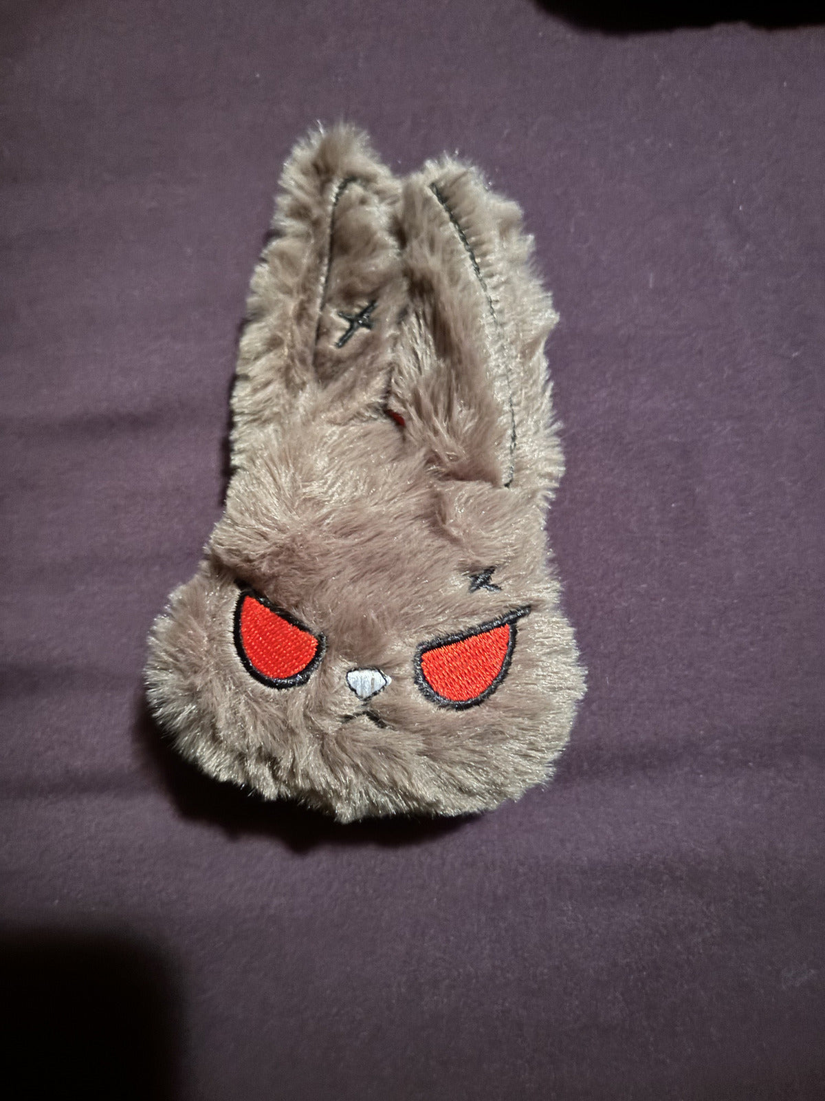 Brown Angry Zombie Bunny Fur Charm with Red Eyes for Bags or keychains