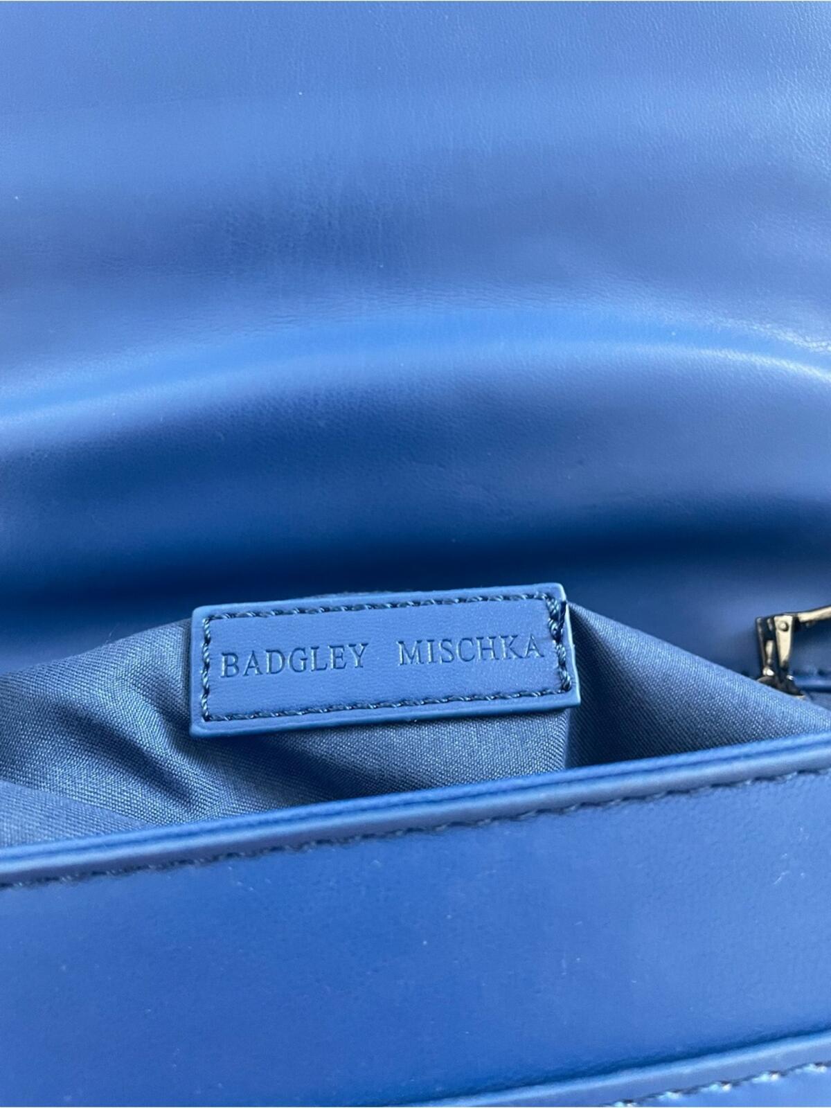 Badgley Misha Quilted Blue Leather Shoulder Bag with Chain Strap