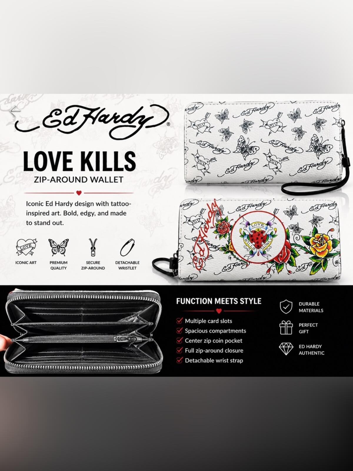 Ed Hardy Tattoo Floral Kiss Lock Mini Crossbody Clutch