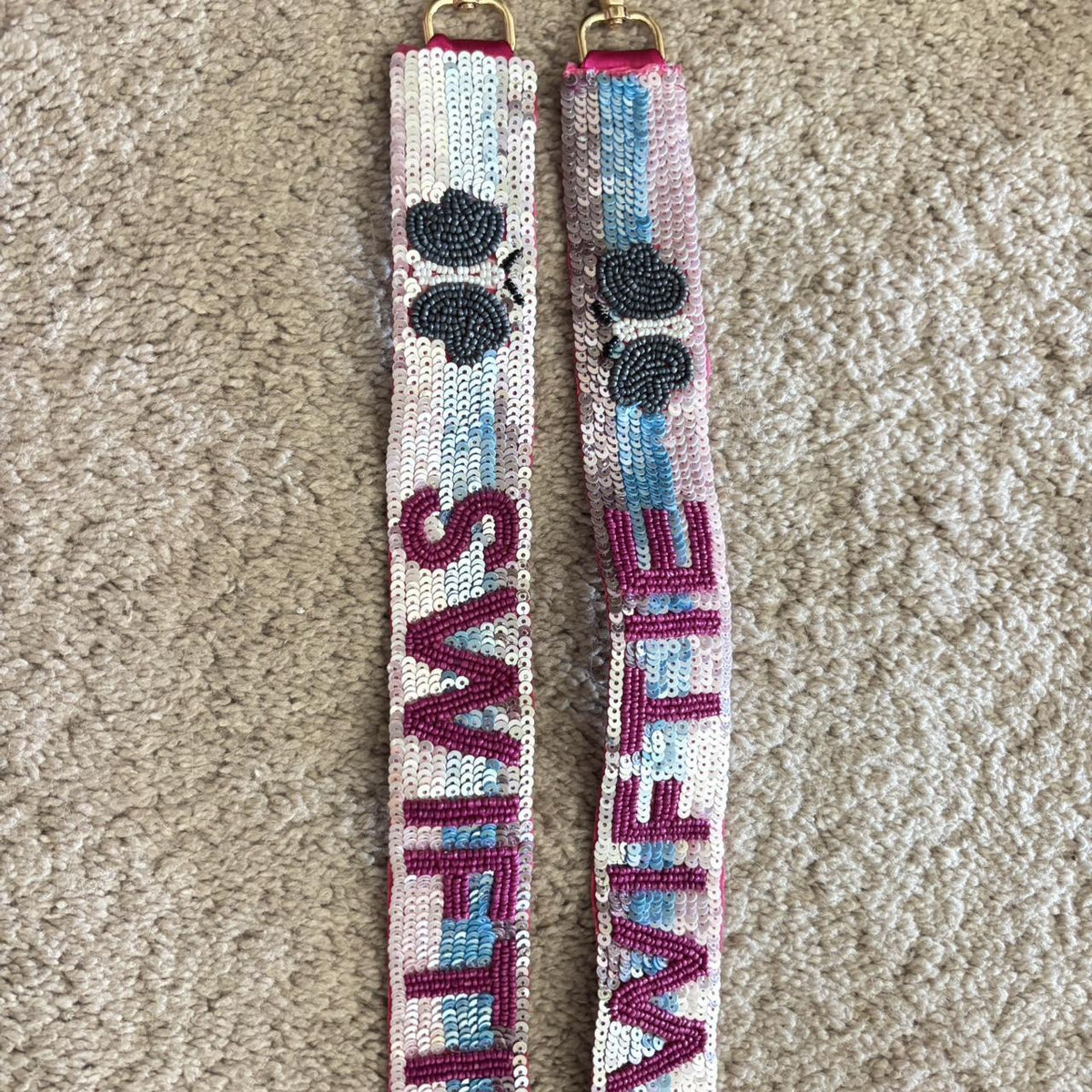Sequin Embellished 'Swiftie' Strap with Butterfly Design - Multi Color Pink