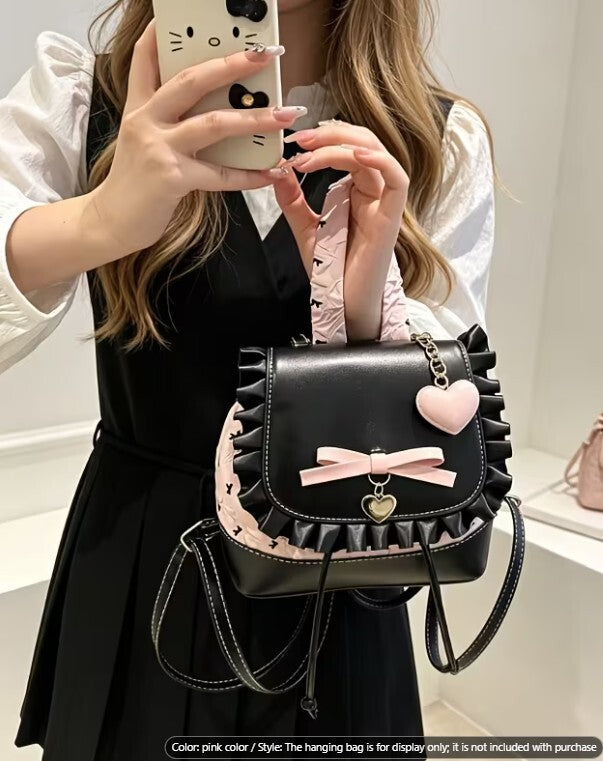 Pink Coquette Ruffle Mini Backpack Gothic Lolita Bow Purse Bag NWOT