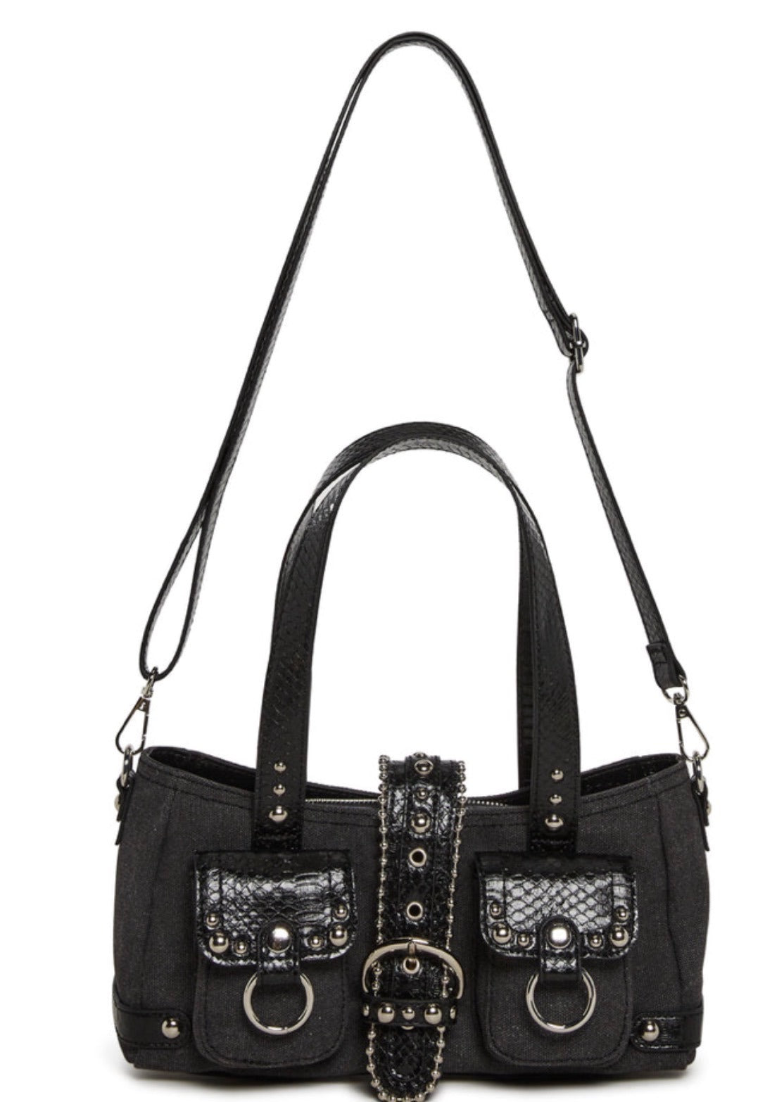 Dolls Kill Women's Black Shoulder Bag w Buckle and Studded Accents NWT Viscious