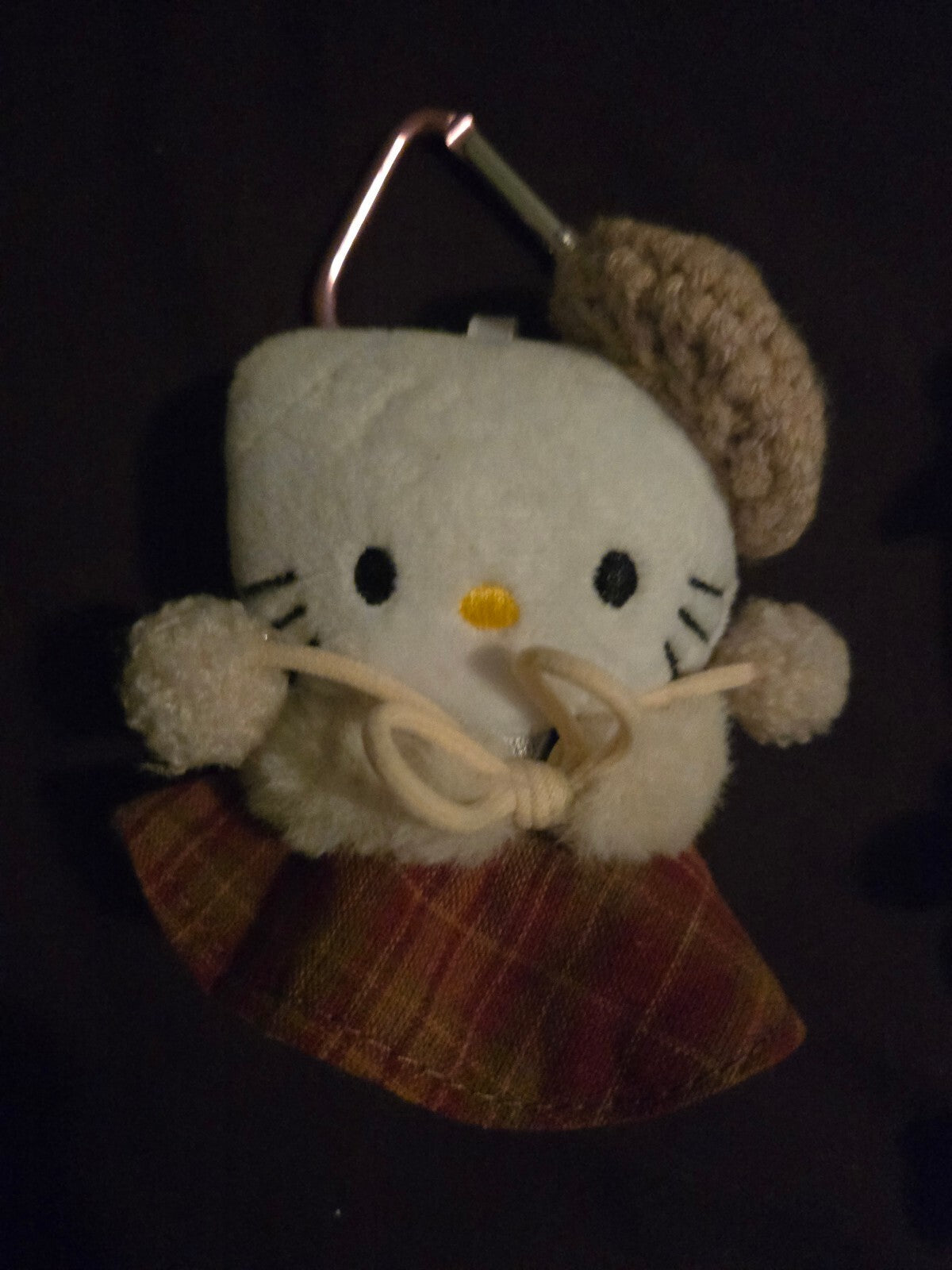 Sanrio Hello Kitty Plush Keychain with Brown Plaid Skirt and Beret