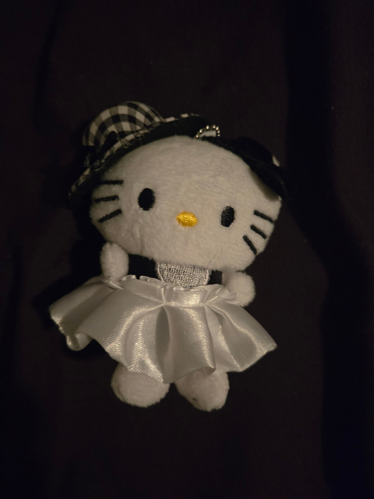 Hello Kitty Plush Charm with Black and White Gingham Bow and Satin Skirt