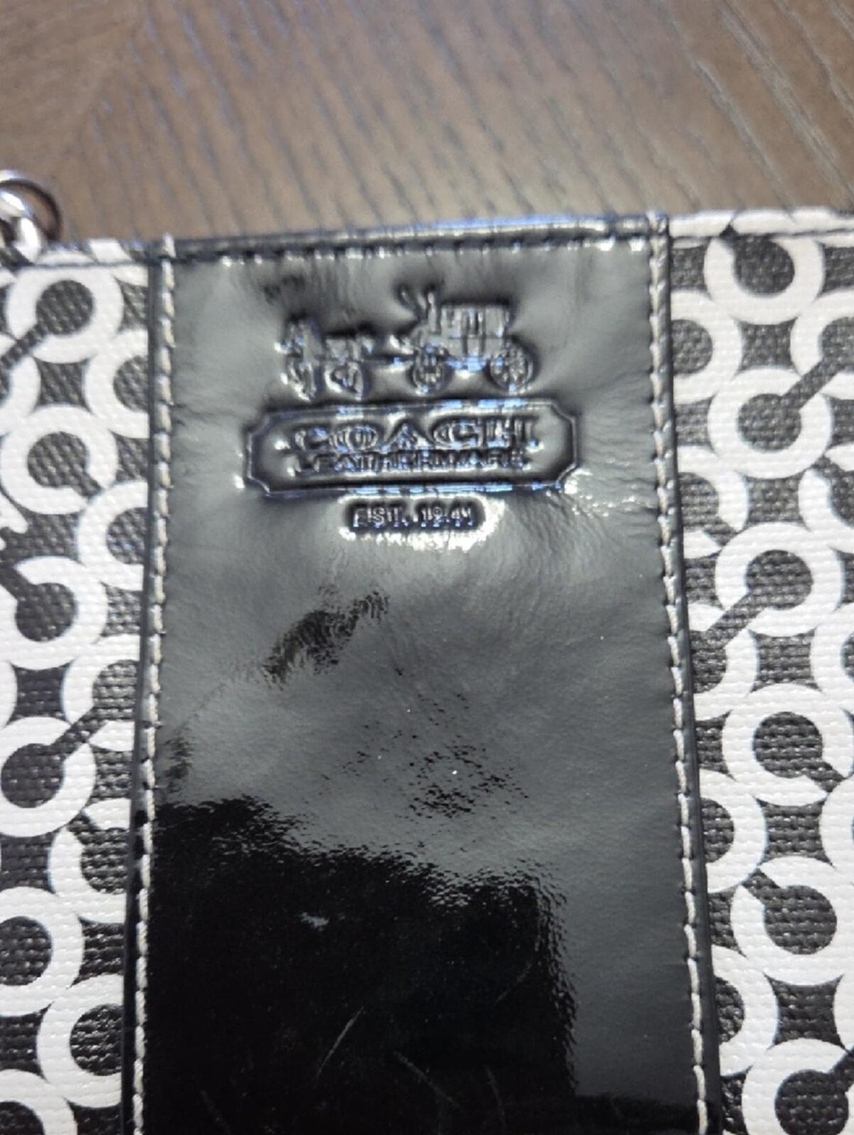 Coach Signature Canvas Wristlet Black White