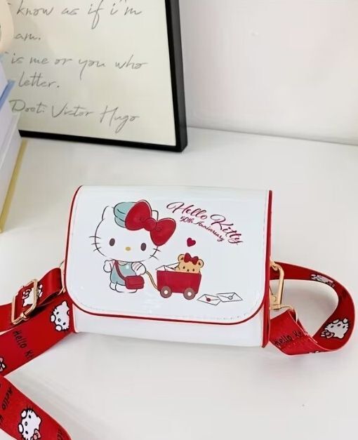 Hello Kitty Crossbody Bag with Red Strap and Cute Character Design