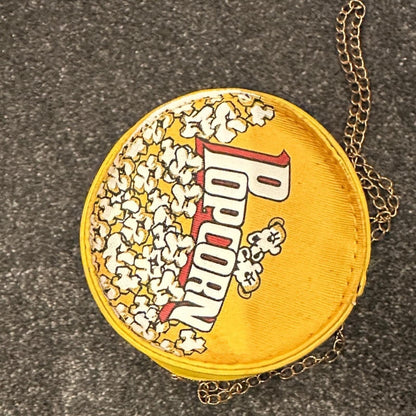 Yellow Popcorn Print Crossbody Bag with Gold Chain - Y2K Style Shoulder Purse