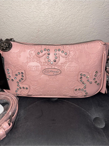 Ed Hardy Pink Embossed Studded Crossbody Bag NWT