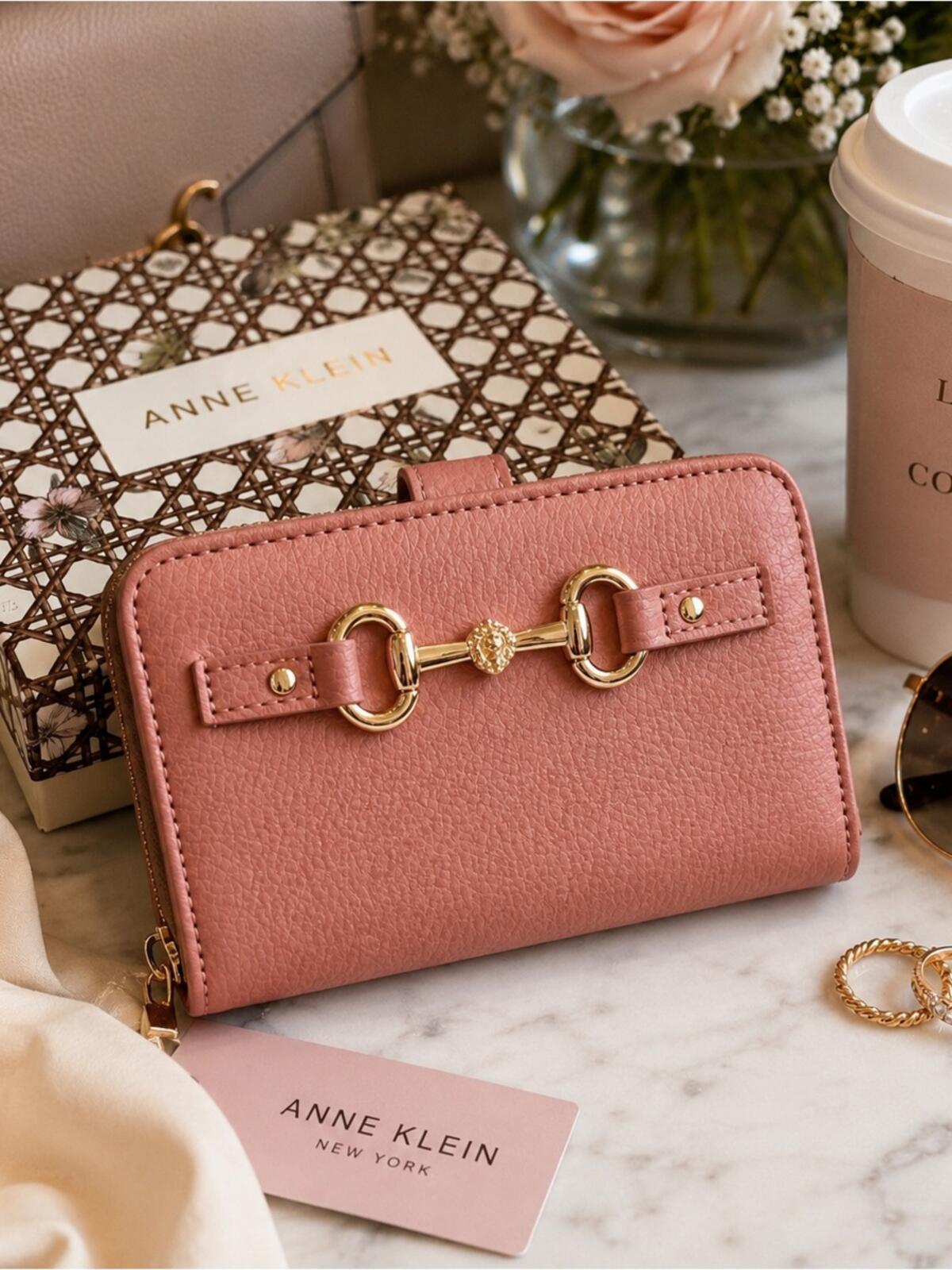 Anne Klein Rose Pink Horsebit Wallet Gold Hardware Quiet Luxury NWT