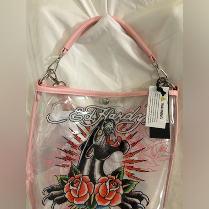 Ed Hardy Clear PVC Bucket Bag Panther Roses NWT