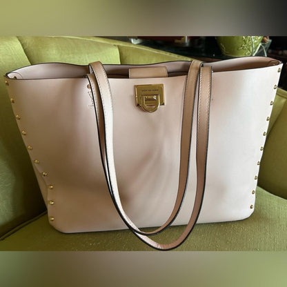 Michael Kors Large Beige and Cream Tote Shoulder Bag with Gold Studs