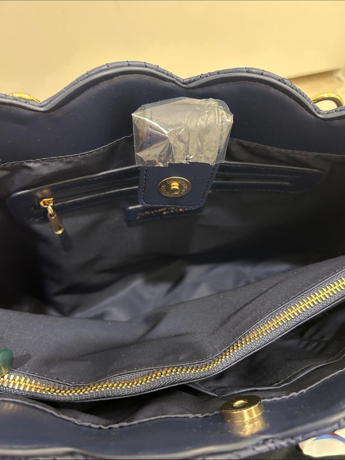 Betsey Johnson Navy Blue Quilted Shell "XOTOTE" Shoulder Bag w Scarf (NWT)