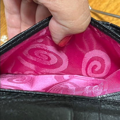 Brighton Black Leather Women's Crossbody Wallet with Colorful Accents