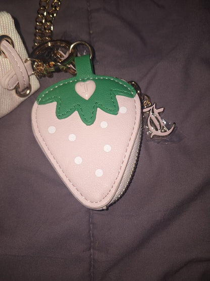NWT Juicy Couture Exclusive Micro Canvas Bucket Bag Charm Set Strawberry