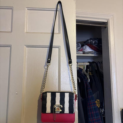 Betsey Johnson Multi Color Crossbody Bag with Striped Flap and Telephone Charm