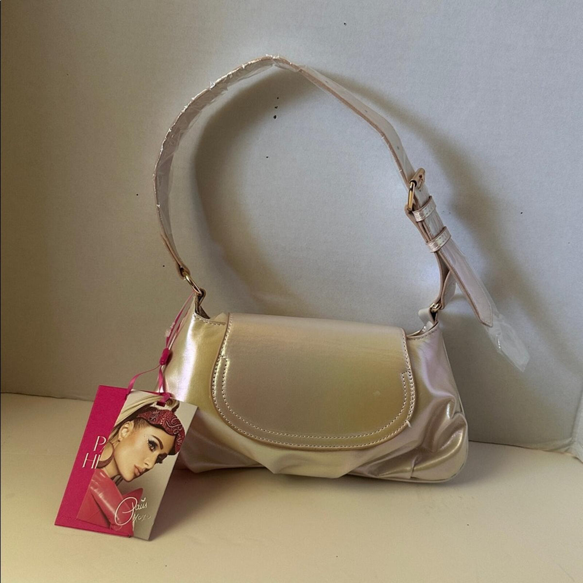 Paris Hilton Iridescent White Shoulder Bag with Heart Detail - New with Tags