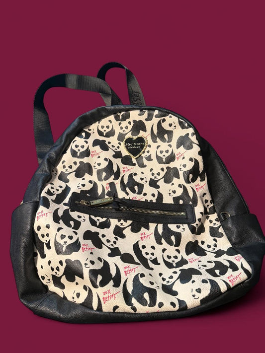 Betsey Johnson Panda Print Backpack with Floral Interior - Very Good Condition