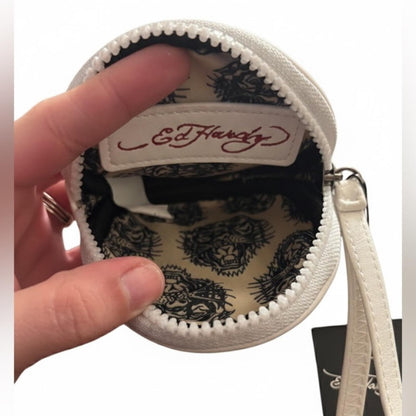 Ed Hardy Heart Butterfly Round Coin Purse Wristlet NWT Y2K