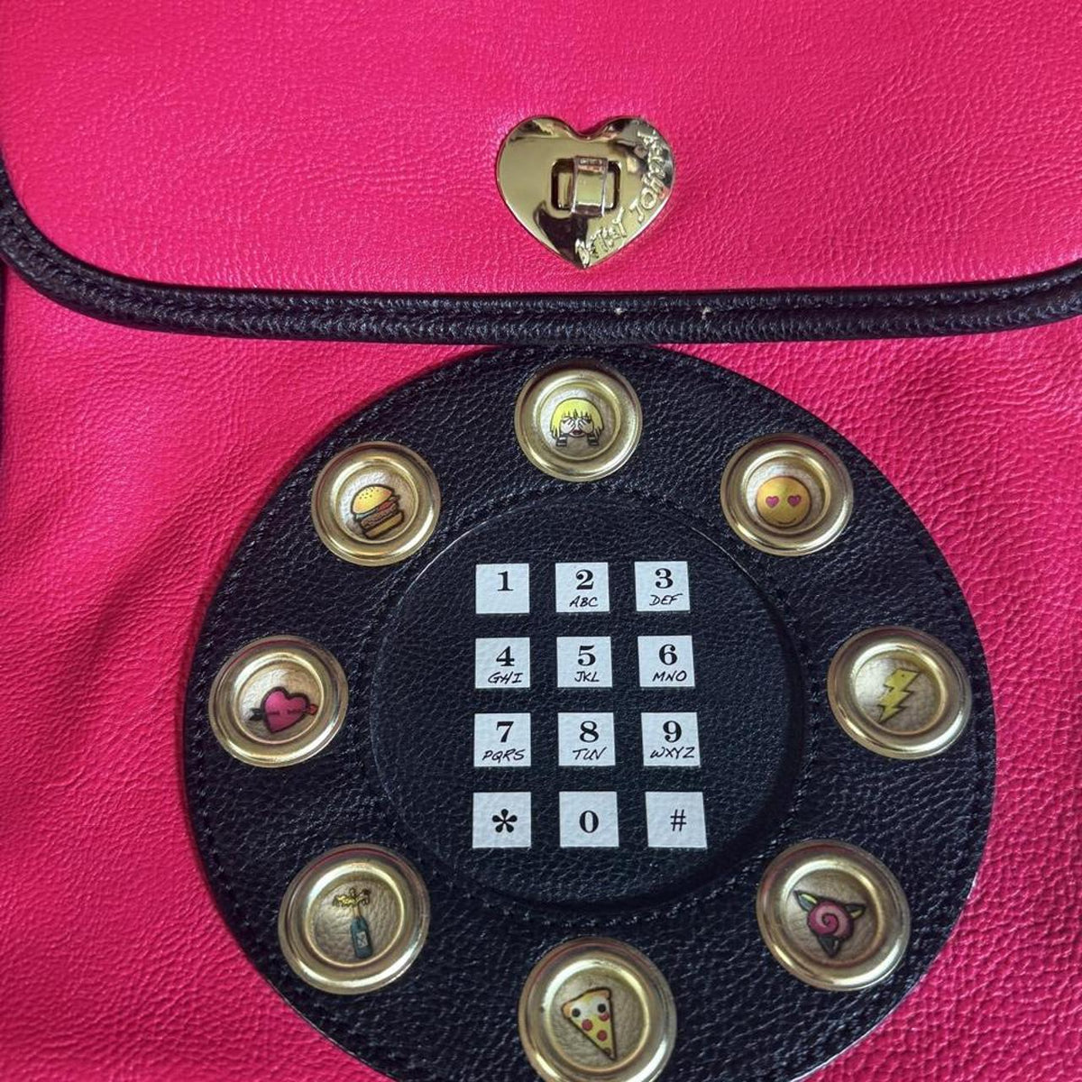 Betsey Johnson Vintage Pink Phone Purse with Black Strap - Y2K Style
