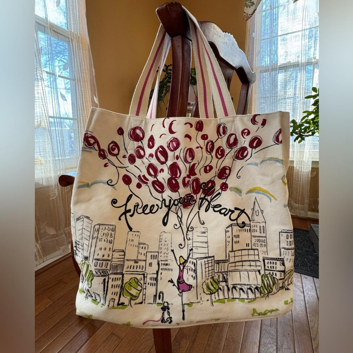 Brighton Women's Canvas Tote Bag with Balloon Print