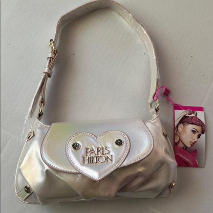 Paris Hilton Iridescent White Shoulder Bag with Heart Detail - New with Tags