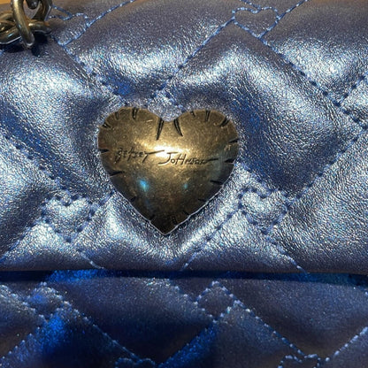 Betsey Johnson Blue Quilted Heart Crossbody Bag with Chain Strap