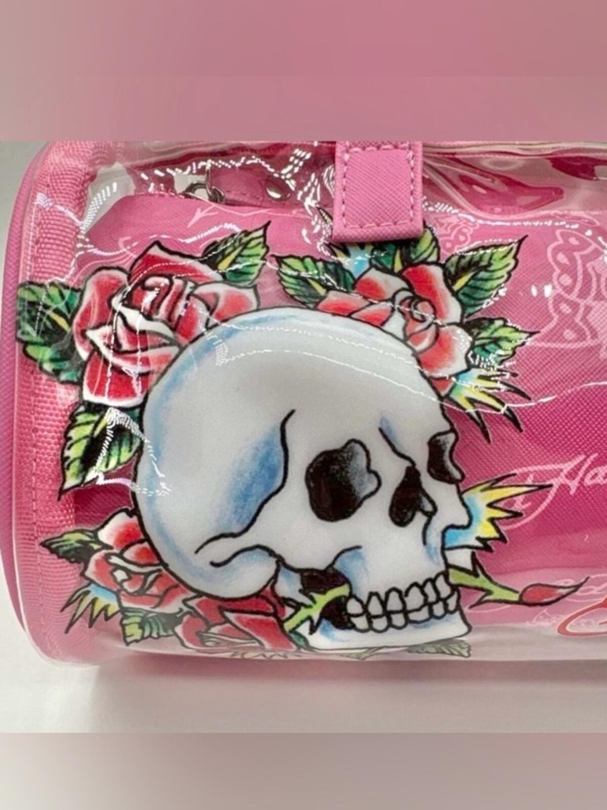 ED HARDY TRIO ft Clear & Pink Barrel Bag, Wristlet & Pouch NWT