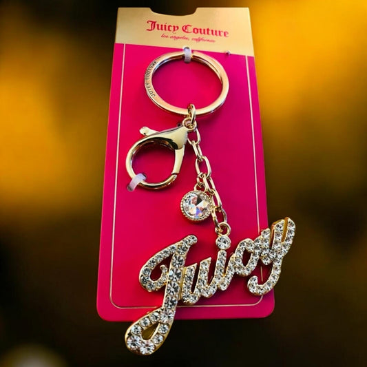 Juicy Couture Gold Crystal 'Juicy' Script Keychain Charm