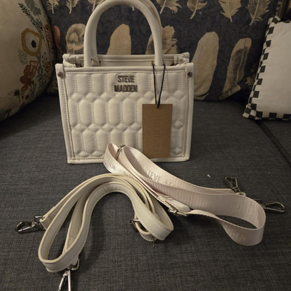 Steve Madden Vanilla White Quilted Tote Bag with Detachable Straps
