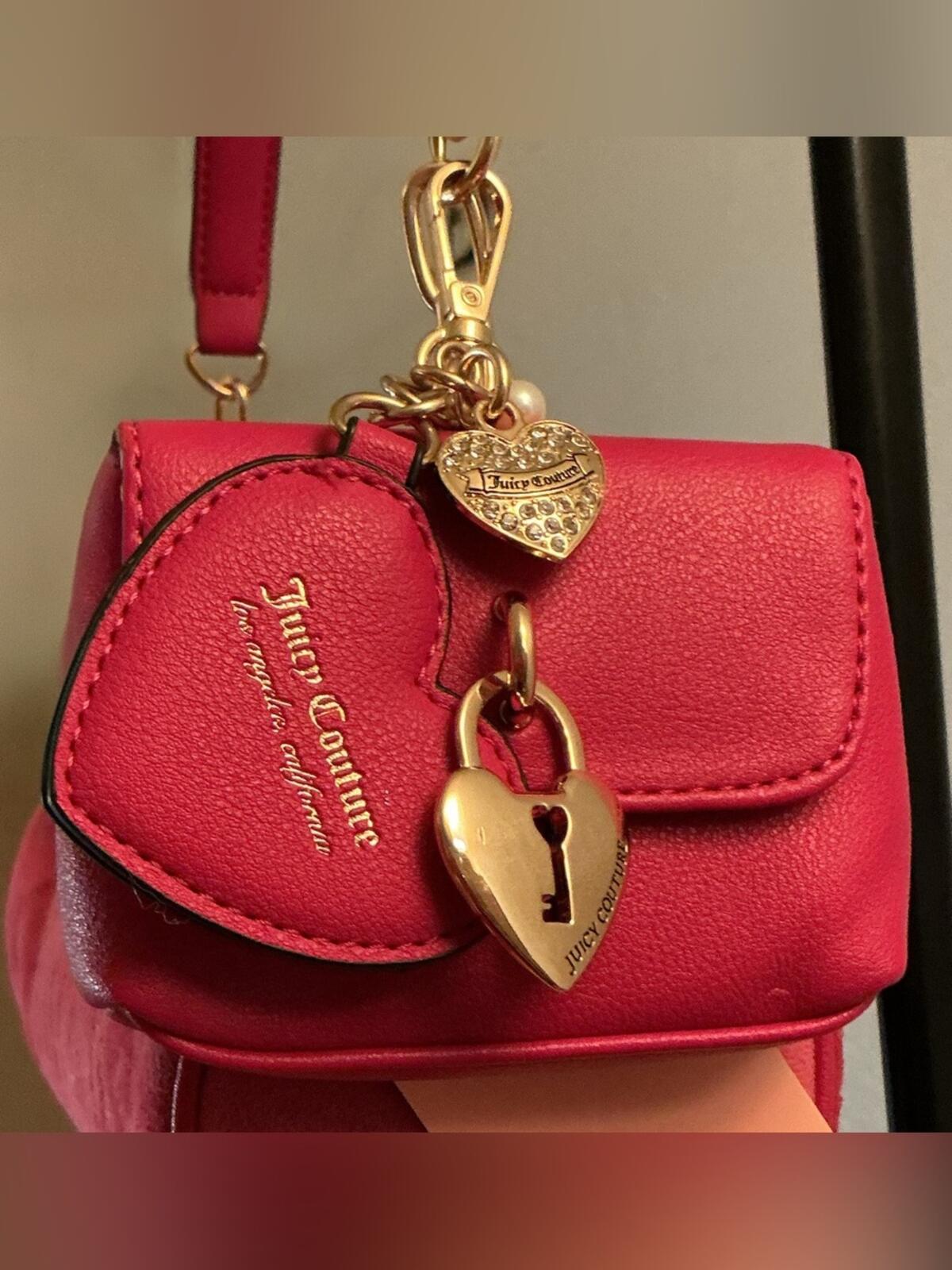 Juicy Couture Raspberry Pink Shoulder Bag with Heart Charm and Pouch - New