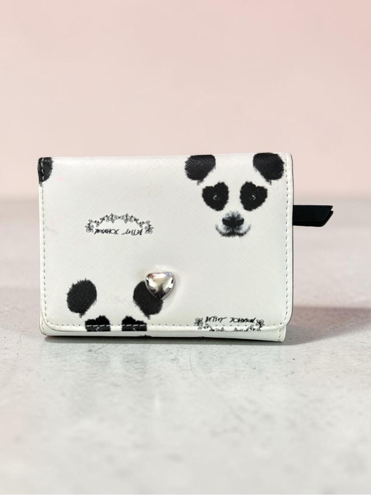 Betsey Johnson White and Black Panda-Print Small Trifold Wallet. NWOT