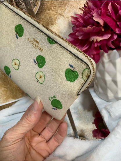 Coach Cream Apple Print Zip Wristlet Wallet