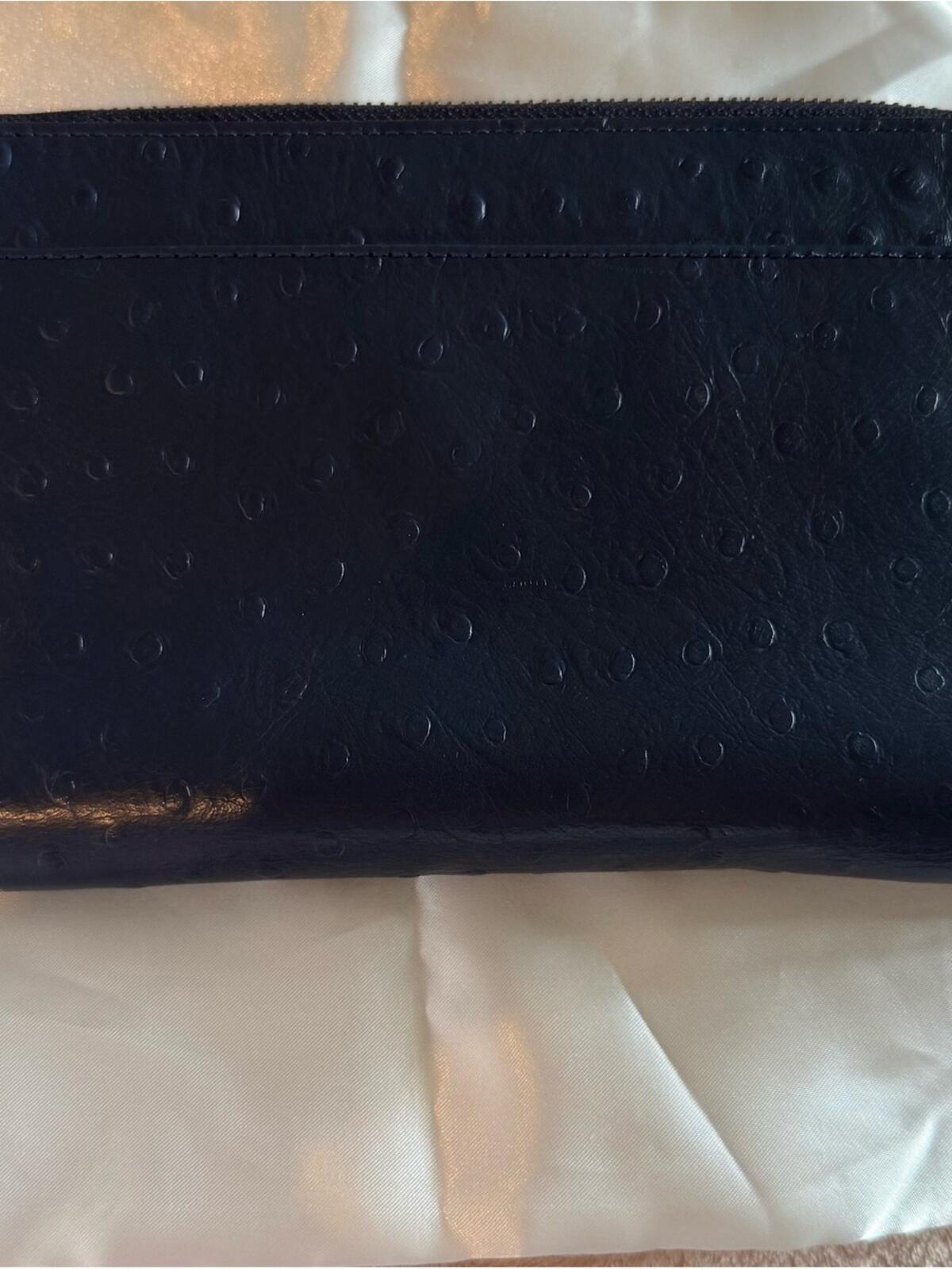 Kate Spade Beacon Court Lacey Zip Around Bow Wallet Blue Ostrich Embossed