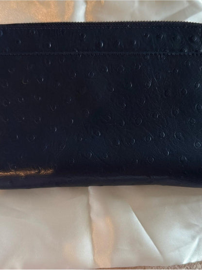 Kate Spade Beacon Court Lacey Zip Around Bow Wallet Blue Ostrich Embossed