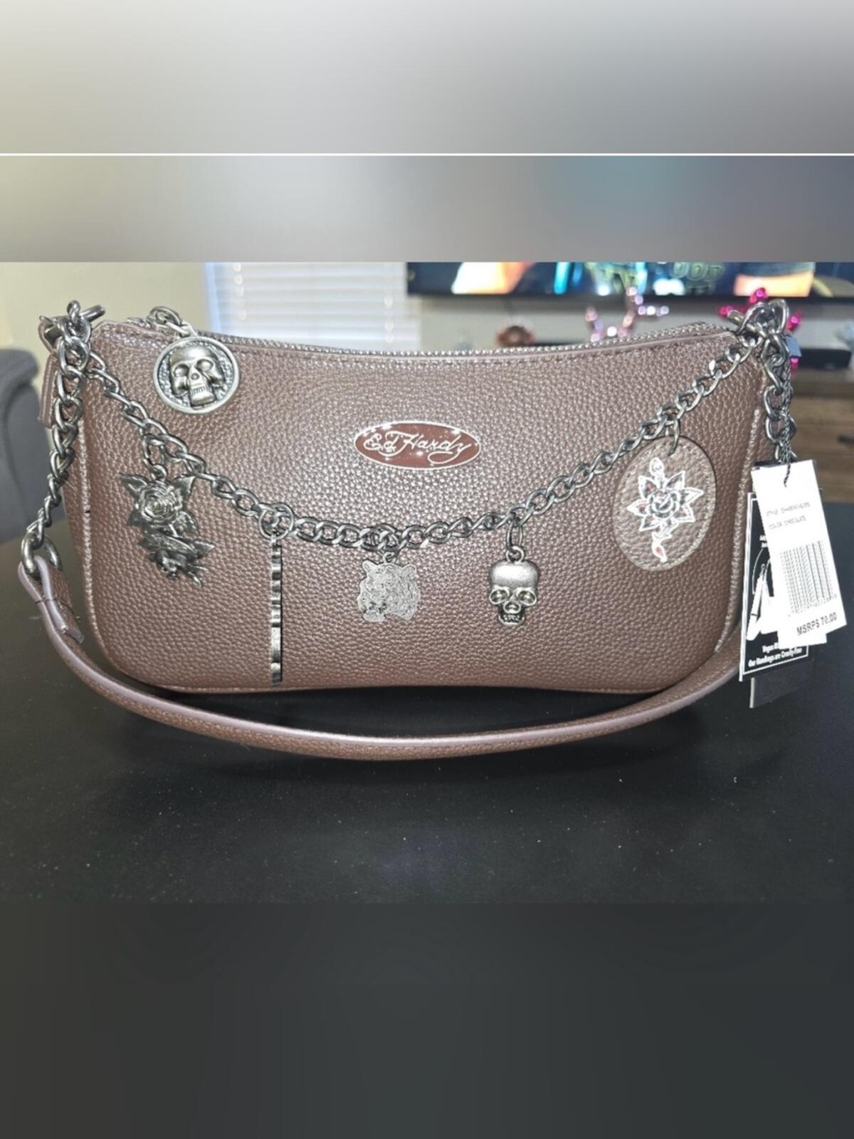 Ed Hardy Chocolate Brown Charm Crossbody Bag NWT