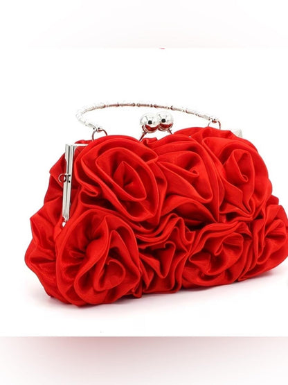 Red Rose Clutch Evening Bag 3D Floral Bridal Prom Statement Purse