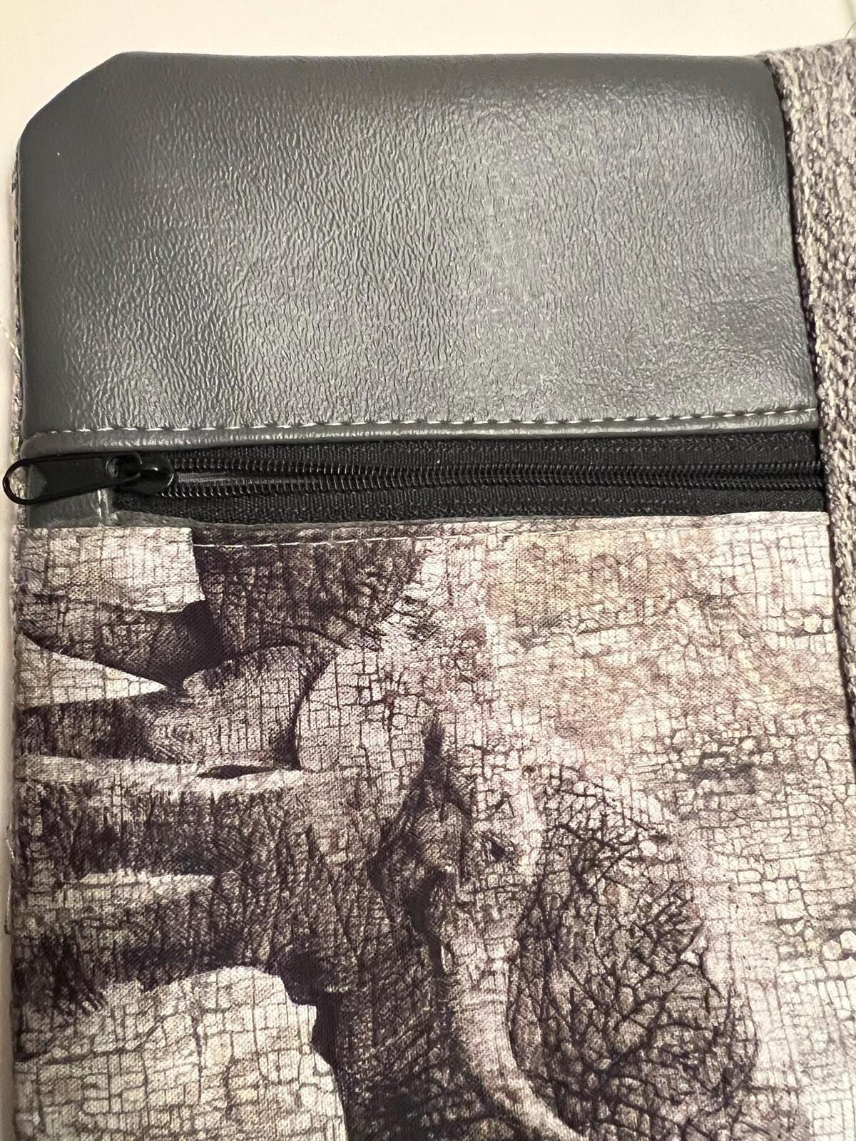 Handmade Elephant Zipper Clutch Gray Fabric Wildlife Makeup Pouch 10x6