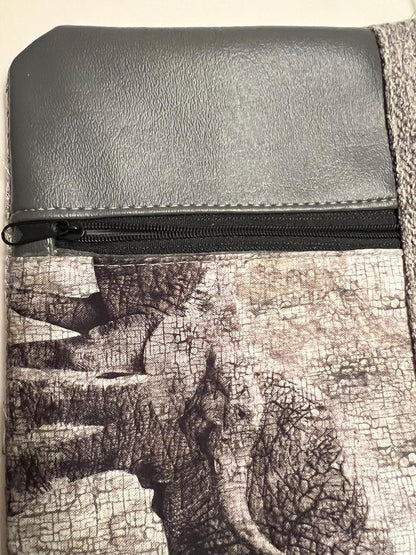 Handmade Elephant Zipper Clutch Gray Fabric Wildlife Makeup Pouch 10x6