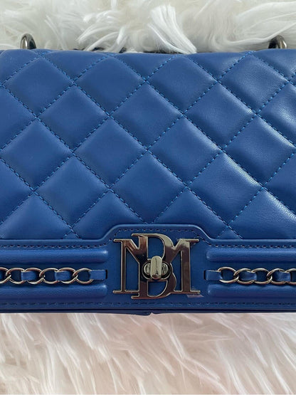 Badgley Misha Quilted Blue Leather Shoulder Bag with Chain Strap