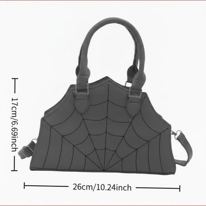 Black Spider Web Pattern Handbag with Detachable Strap - Casual Streetwear Purse