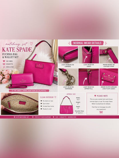 Kate Spade Wellesley Byrd Shoulder Bag Neda Wallet Set Fuchsia Gold Chain Accent