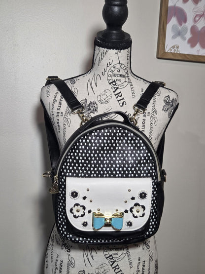 NWOT Betsey Johnson Backpack Luv xoxoxo Black Teal Bow Polka Dots