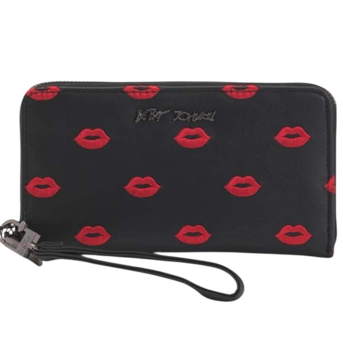 Betsey Johnson Lip Wallet Wristlet Black Red Kiss NWT
