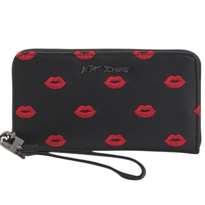 Betsey Johnson Lip Wallet Wristlet Black Red Kiss NWT