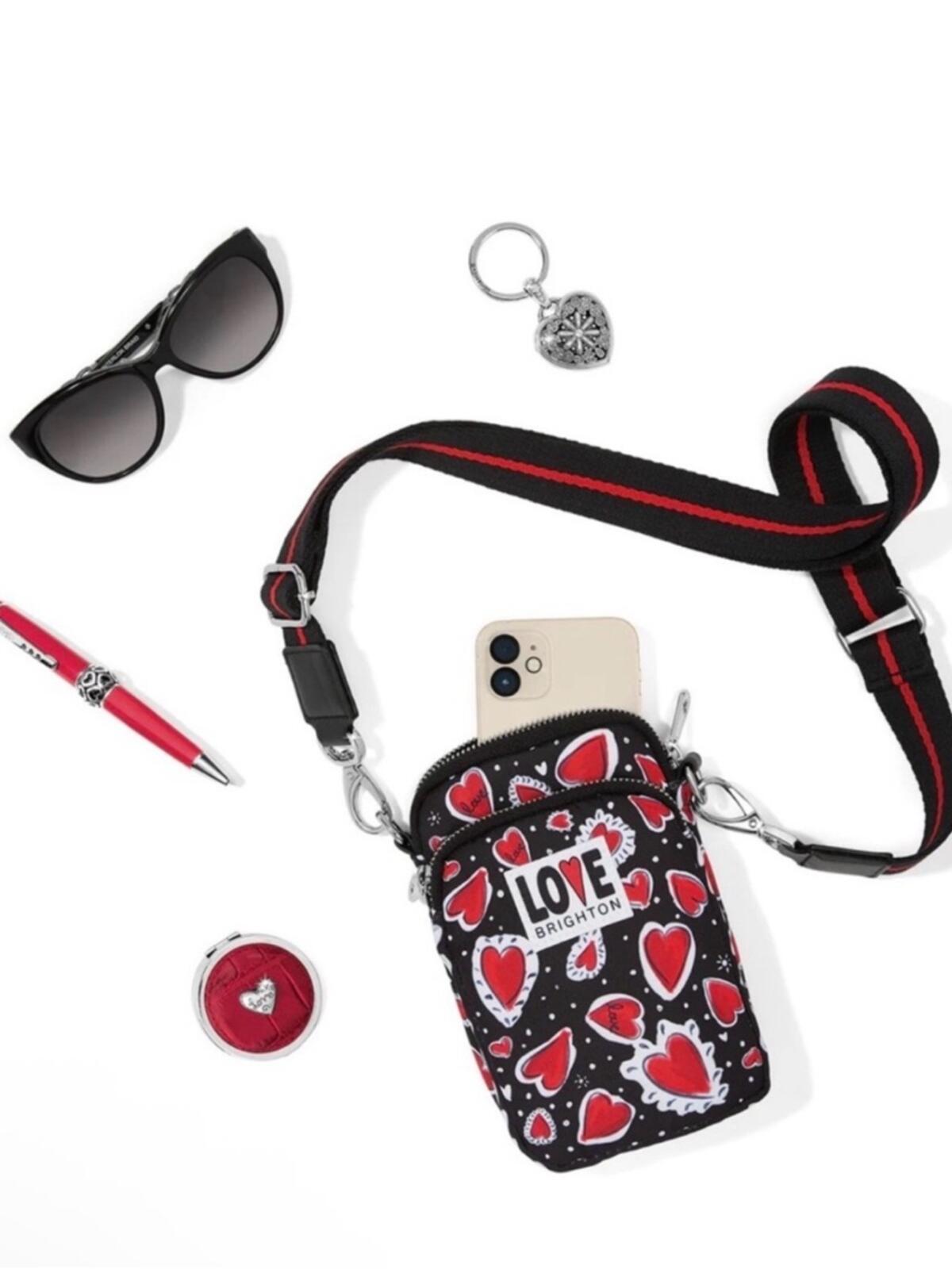 Brighton Hearts A Flutter
Crossbody Utility Bag Black
Red Adjustable Strap