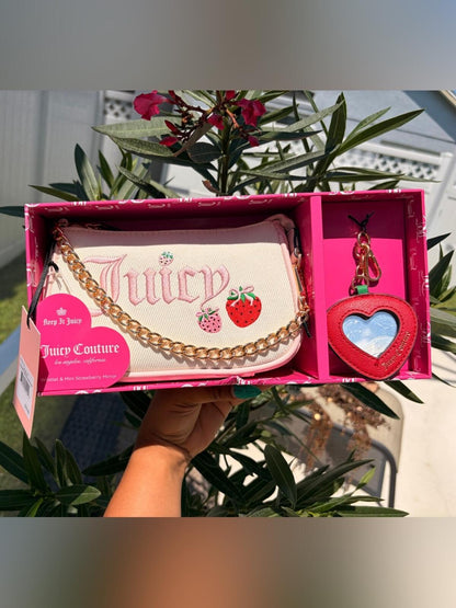 Juicy Couture Strawberry Monogram Wristlet Gift Set with Heart Charm